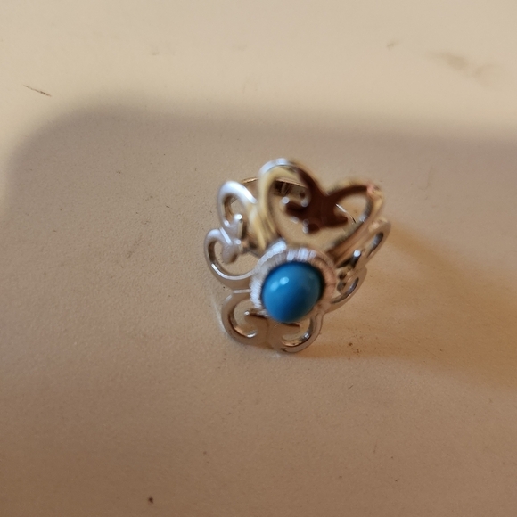 Sarah coventry Silvertone and Faux Turquoise Ring - Picture 1 of 3